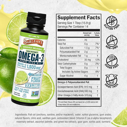 Barlean's Key Lime Pie High Potency 3 Fish 1500mg of 8 oz