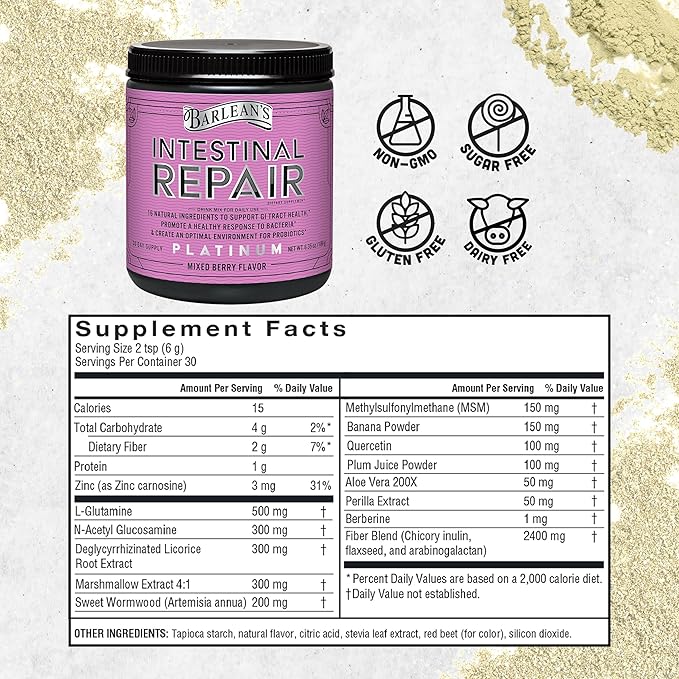 Barlean’s Intestinal Repair Gut Health Powder 16 Digestive 6.35 oz