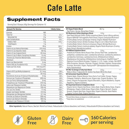 VitaHustle ONE Protein Coffee - Superfood Meal Replacement Powder, Plant Based Protein Shake Powder, Vegan. Superfoods, Vitamins, Ashwagandha, Functional Mushroom Blend (Cafe Latte) 15 Servings