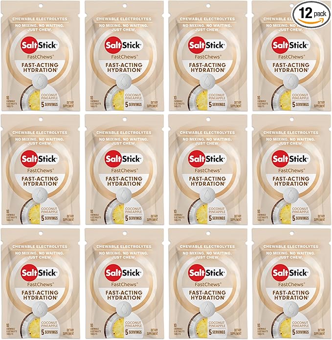 SaltStick Electrolyte FastChews Chewable Tablets | 120 Count - Coconut Pineapple | Salt Tablets for Runners, Sports Nutrition, Hydration Tablets, Electrolyte Chews | 12 Packets of 10 Tablets Each