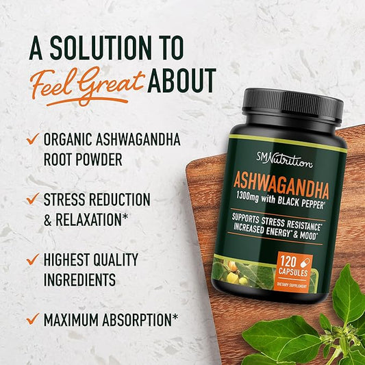 Ashwagandha Supplement 1300mg for Stress Resistance 120ct, 2-Month 2-Month Supply