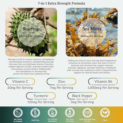(1 Pack) Soursop Liquid Drops Plus Sea Moss Extract, Graviola Soursop Bitters Liquid Extract for Cell Support & Regeneration, Immune Boost, Liver and Sleep, Soursop Oil Herbal Goodness, 1 Fl Oz