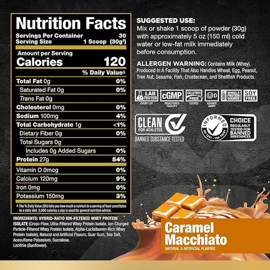 ALLMAX ISOFLEX Whey Protein Isolate, Caramel Macchiato - 2 lb - 27 Grams of Protein Per Scoop - Zero Fat & Sugar - 99% Lactose Free - Gluten Free & Soy Free - Approx. 30 Servings