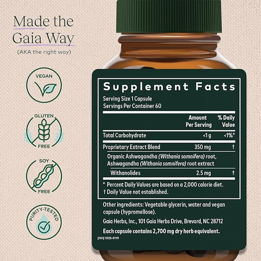 Gaia Herbs, Ashwagandha Root Vegan Liquid 60-Count (Pack 1)