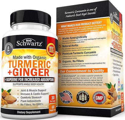 Organic Turmeric Curcumin and Ginger 95% Standardized 60 Capsules