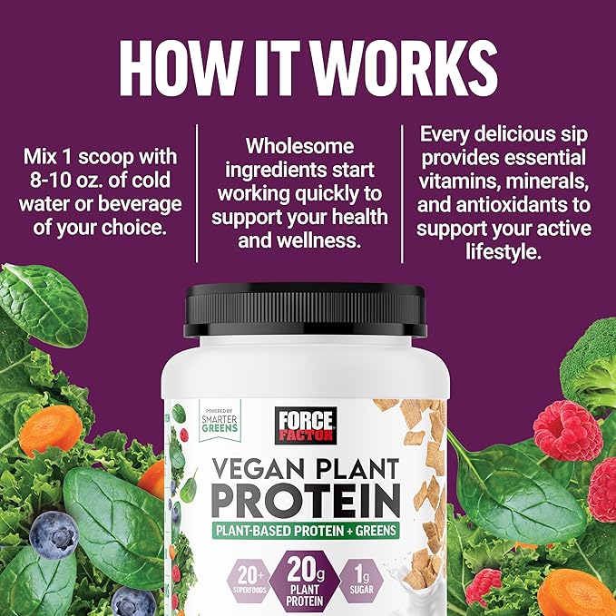 FORCE FACTOR Vegan Plant Protein, Plant-Based 20g Plant 20 Servings