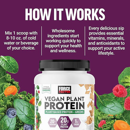 FORCE FACTOR Vegan Plant Protein, Plant-Based 20g Plant 20 Servings