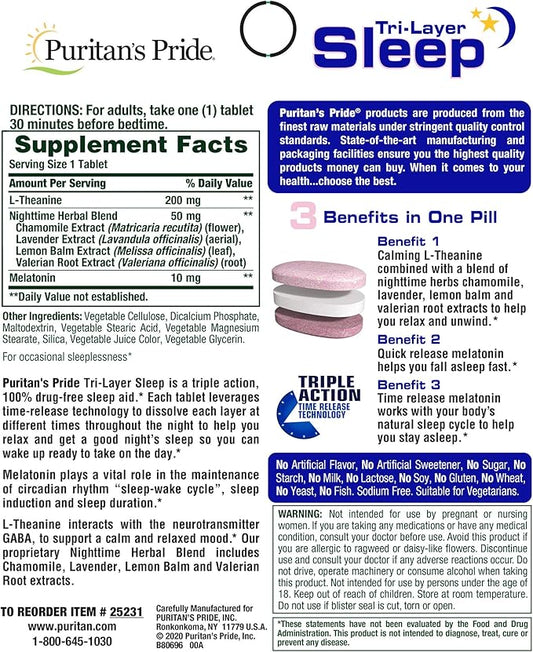 Puritan's Pride Tri-Layered Sleep Tablets, 30