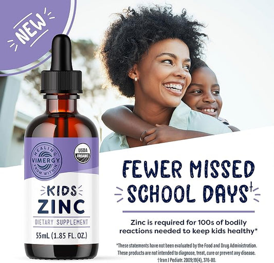 Vimergy Kids Organic Liquid Zinc – Fast-Absorbing Immune Support* – Promotes Healthy Bones & Skin – USDA Organic, Kosher, Vegan, Non-GMO – 55 mL