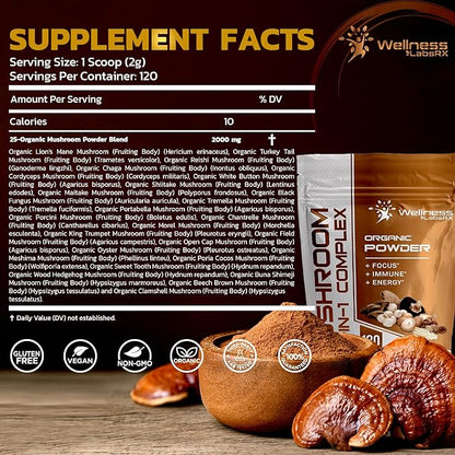 Mushroom Powder, 25 in 1 Mushrooms 2000mg - 25 Superfood 120 Servings
