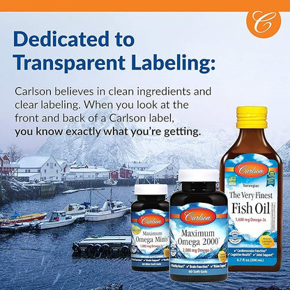 Carlson - MCT & Omega-3, Coconut Oil, Caprylic & Capric Acids, EPA & DHA, Energy Production, Fat Metabolism & Brain Health, 120+30 Softgels