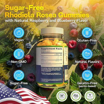 Sugar-Free Rhodiola Rosea Gummies (1500mg/Serving) Adaptogenic 60 Vegan