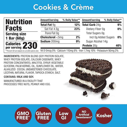 think! Protein Bars, High Protein Snacks, Gluten Free, Sugar Free Energy Bar with Whey Protein Isolate, Cookies and Crème, Nutrition Bars without Artificial Sweeteners, 2.1 Oz (10 Count) (Pack of 5)