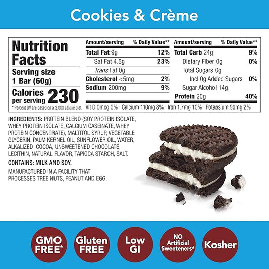 think! Protein Bars, High Protein Snacks, Gluten Free, Sugar Free Energy Bar with Whey Protein Isolate, Cookies and Crème, Nutrition Bars without Artificial Sweeteners, 2.1 Oz (10 Count) (Pack of 5)