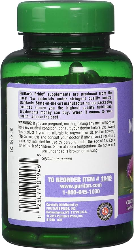 Puritan's Pride Milk Thistle 4:1 Extract 1000 Mg 180 Count 2)