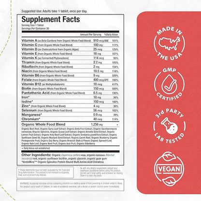 Mama Natural Organic Women's Multivitamin – Whole Food Based, 1 A Day Vegan Tablet – USDA Organic, Non-GMO, Clean Label Multivitamin for Women – 30 Day Supply with Iron & Methylated B12