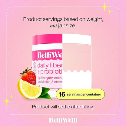 Daily Fiber Supplement Powder with Collagen, Probiotics & Electrolytes | Supports Digestive Health, Gut Balance & Debloating | Strawberry Lemonade | 16 Servings