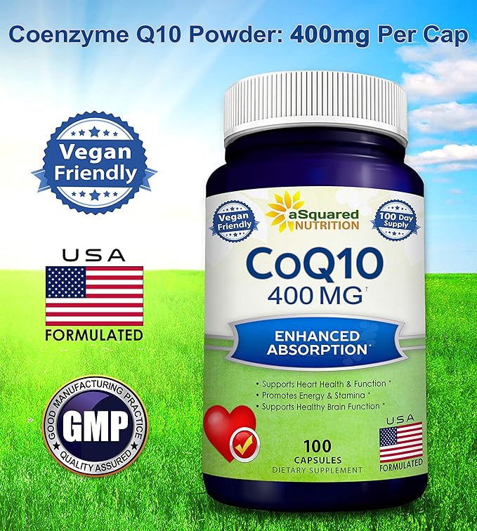 aSquared Nutrition CoQ10 (400mg Max Strength, 100 Veggie Q10 Powder Q-10 Enzyme 10 400 400 mg