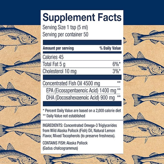 Wiley's Finest Wild Alaskan Fish Oil Omega-3 Liquid 2300mg EPA Omega-3s - 8.45 Oz (50 Servings)