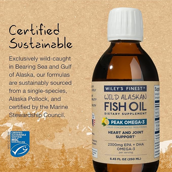 Wiley's Finest Wild Alaskan Fish Oil Omega-3 Liquid 2300mg EPA Omega-3s - 8.45 Oz (50 Servings)