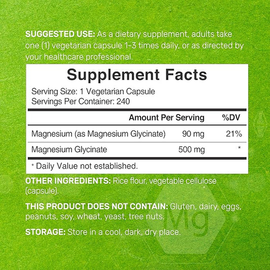 DEAL SUPPLEMENT 2 Pack Magnesium Glycinate 500mg, 480 Veggie Capsules | Chelated for Easy Absorption | Highly Purified Essential Trace Mineral for Muscle, Joint, Heart, & Digestive Health
