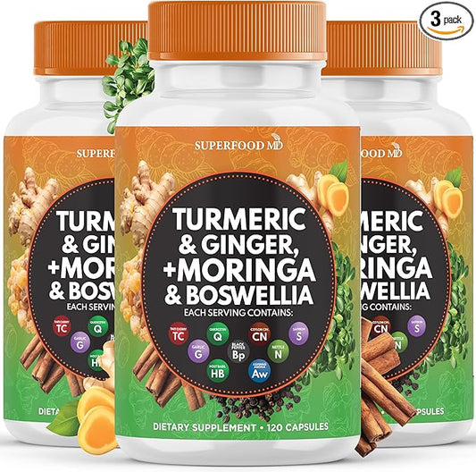 Turmeric Moringa 50000mg Supplement | Ginger Boswellia 3000mg Saffron 2000mg Holy Basil- Joint Support Supplement for Women and Men with Ceylon Cinnamon, Quercetin, Tart Cherry- 360 Count