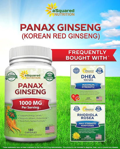 aSquared Nutrition Red Korean Panax Ginseng (1000mg Max 180 Capsules