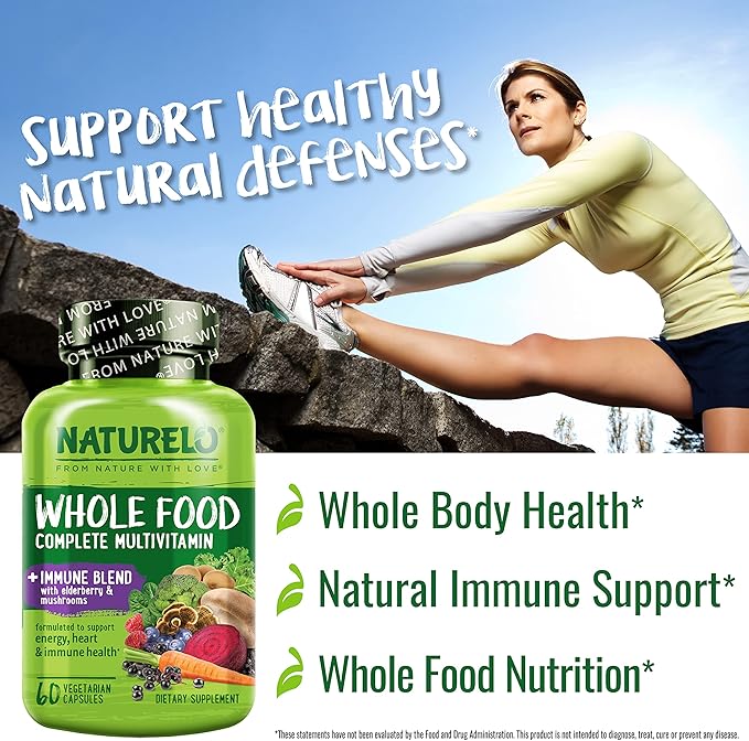 NATURELO Whole Food Multivitamin + Immune D3, Zinc, 60 Vegan 2)