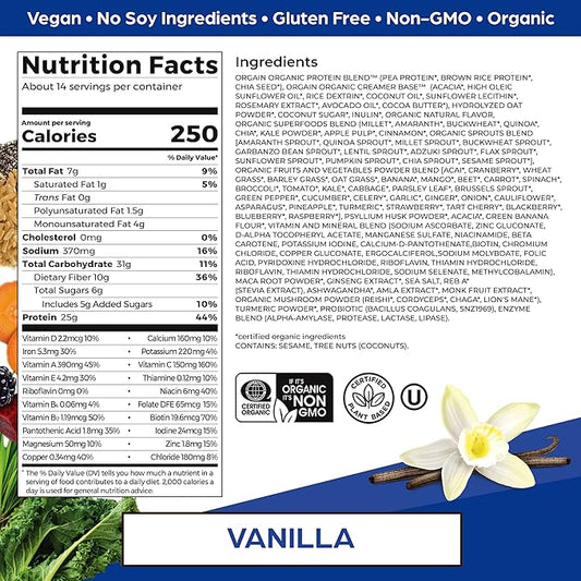 Orgain Perfect Meal, Organic, Vegan Meal 25g Plant 80+ Superfoods, 1B Probiotics 10g Fiber, 2.16lb