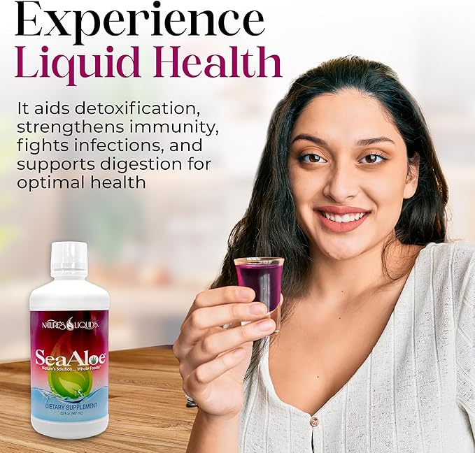 Nature’s Liquids - SeaAloe Liquid Whole Food, (32 Oz) Liquid Multivitamin and Mineral Supplement, With Aloe Vera, Sea Vegetables, Pau D’ Arco, For Digestion, Immune Support & Thyroid Function - 1 Bottle