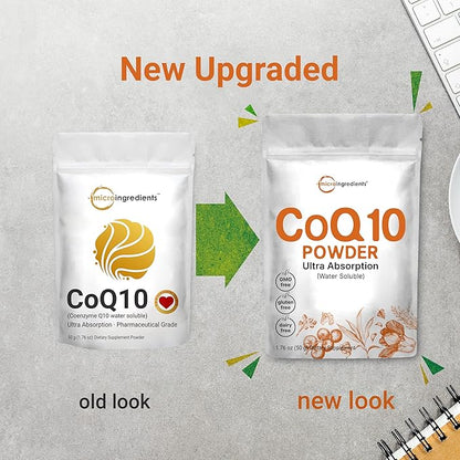 Micro Ingredients Water Soluble COQ10 Supplement (COQ10 200mg 200mg Per 50 Grams (8 Months