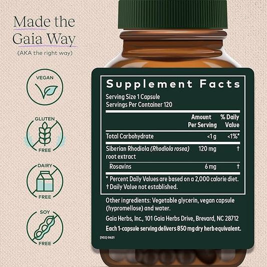 Gaia Herbs Rhodiola Rosea 120 Vegan (60-Day Supply)