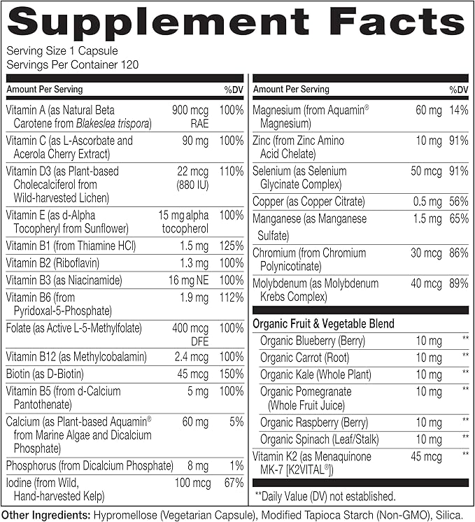 NATURELO One Daily Multivitamin for Women 50+ (Iron 50 - 120 Capsules 4 Month