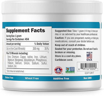Coral Ecopure Powder, Coral Calcium Powder Supplement with Coral Minerals - 16 Ounces