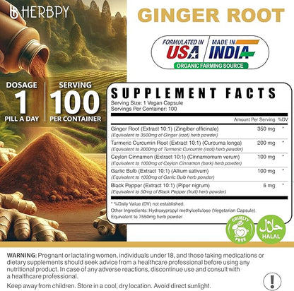 5in1 Ginger Supplement 7550mg with Ceylon 100 Vegan