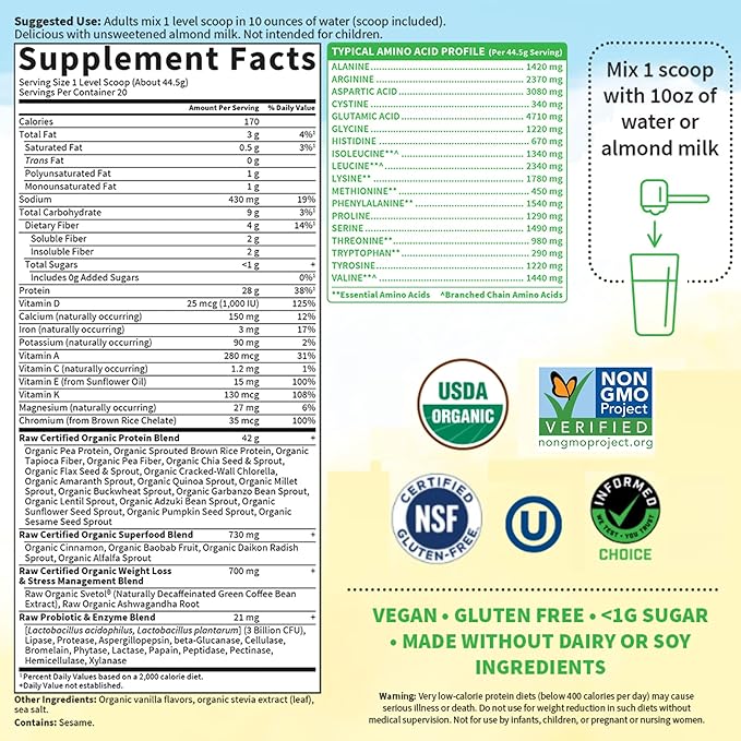 Garden of Life Raw Organic Fit 28g Plant 20 Servings