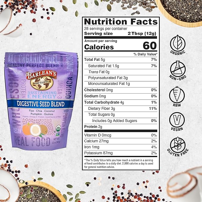 Barlean's Organic Digestive Seed Blend Fiber 3 & 12 oz