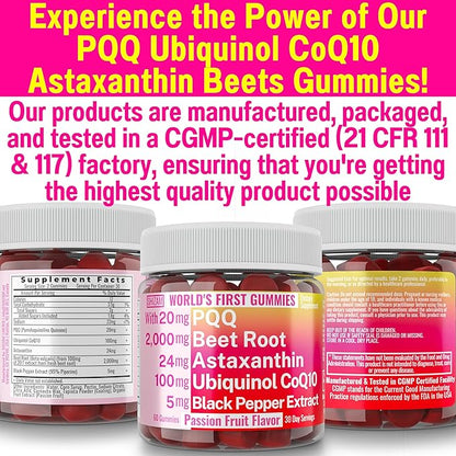 Ubiquinol CoQ10 PQQ Astaxanthin Beets Gummies, CQ-10 CO-Q10 CO-Q10 Q CO-10 CQ10 CQ10 C0Q10 C0Q10 Bioperine 20mg 40mg 40mg 100mg 100mg 200mg 200mg 400mg 400mg