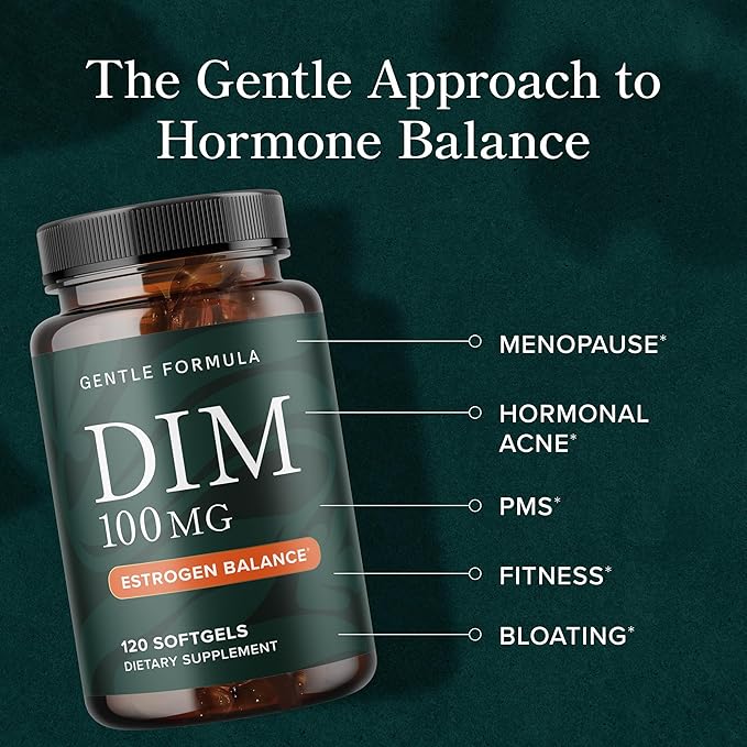 DIM Supplement 100 mg | Estrogen Balance for Women & Men | Diindolylmethane for Hormone Balance, Hormonal Acne, Menopause & Antioxidant Support | with MCT Oil & Vitamin E | Gentle Softgels | 120 Ct.