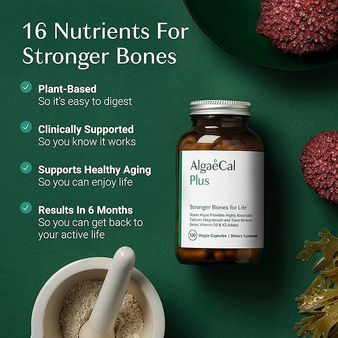 ALGAECAL Plus - Organic Red Algae K2 MK7 MK7 (100mg), (100mg), Vitamin D3 (1600 (1600 IU), (250mg) & 3 Month