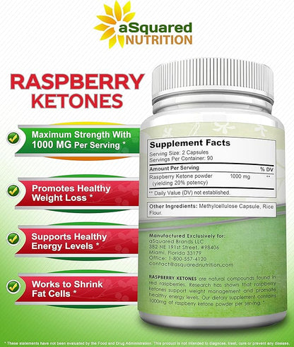 aSquared Nutrition Natural Raspberry Ketones 1000mg-180