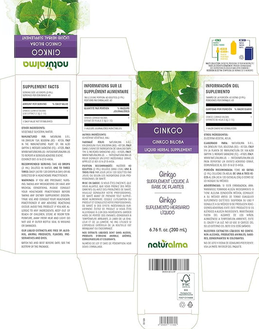 Naturalma Ginkgo (Ginkgo biloba) leaf Alcohol-free Tincture 6.76 fl