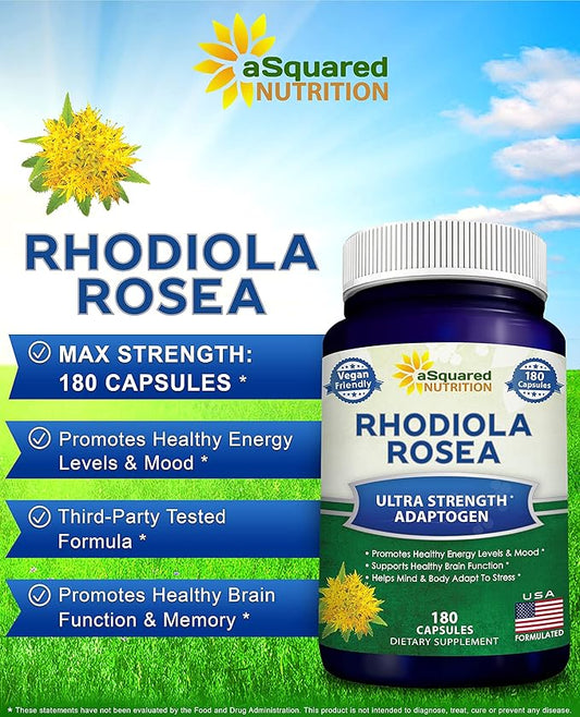 aSquared Nutrition Rhodiola Rosea Supplement 1000mg 180 Vegan