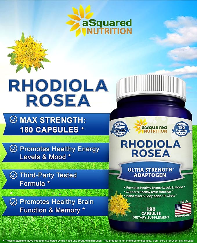 aSquared Nutrition Rhodiola Rosea Supplement 1000mg 180 Vegan