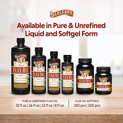 Barlean's Organic Flaxseed Oil Liquid from 7,640mg ALA 3 Fatty 16 oz