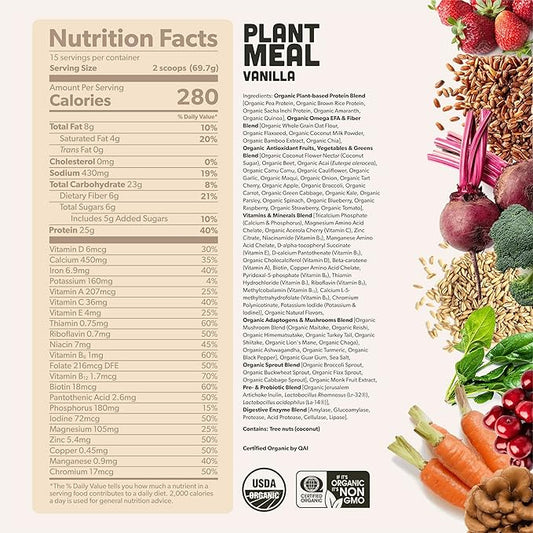 Plant Meal Replacement Shake 25g of 76+ Organic 15 Servings