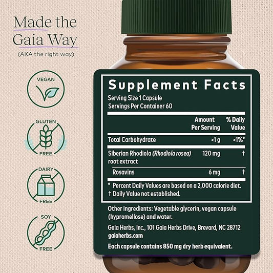 Gaia Herbs Rhodiola Rosea 60 Vegan (30-Day Supply)