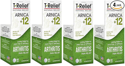 T-Relief Extra Strength Arthritis Pain Reliever Arnica +12 Natural Medicines for Joint Soreness Stiffness Aches, Quick Dissolving Pain Relief for Women & Men - 100 Tablets (4 Pack)