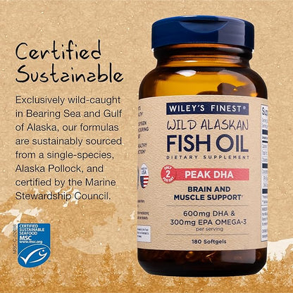 Wiley's Finest Wild Alaskan Fish Oil 900mg EPA Omega-3s - 180 Softgels (90 Servings)