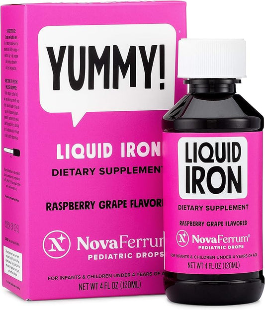 NovaFerrum Yummy | Pediatric Drops Liquid Iron Supplement for Infants and Toddlers | Liquid Iron for Kids | 15mg of Iron Per 1mL Dose | Ages 4 & Under | Gluten Free Certified | Sugar-Free | Raspberry